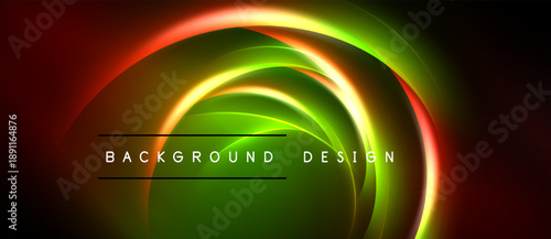 Abstract neon swirls create vibrant background. Green, orange, red hues blend seamlessly, forming dynamic visual effect. Text reads background design.
