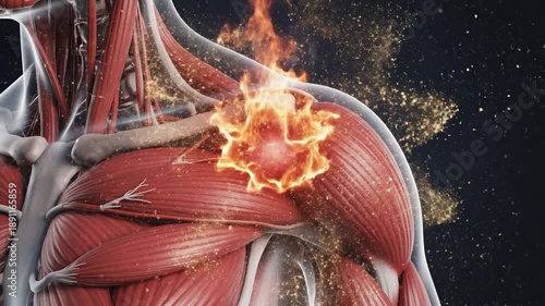 Wallpaper Mural Detailed human anatomy of chest and shoulder muscles with a fiery burst over the deltoid crisp glow Torontodigital.ca