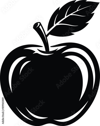 Black silhouette of an apple with a leaf on top