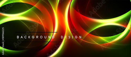 Bright abstract lines create dynamic flow. Vivid colors blend, forming elegant curves against dark backdrop. Modern design element.