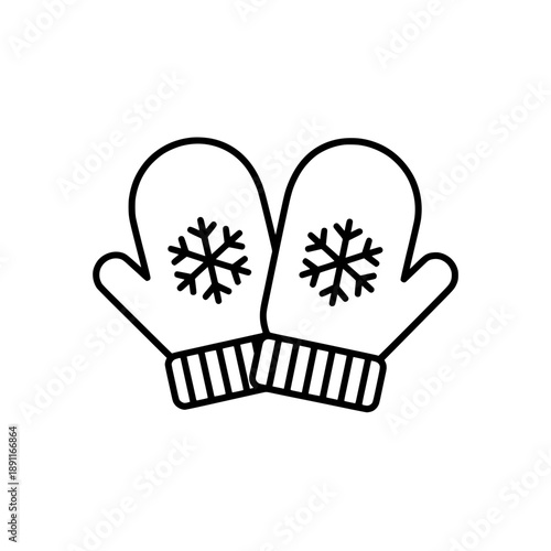 Snowflake Winter Mittens Pair Line Illustration
