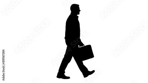 Man walking with briefcase in hand, silhouette of businessman on the move, profile view of person