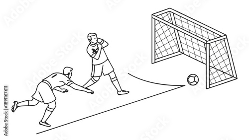 Soccer players competing in a penalty kick match.