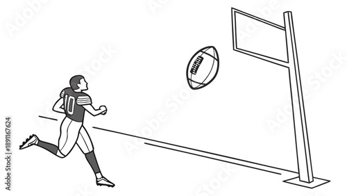 Man Running with Rugby Ball Towards Goal Post.