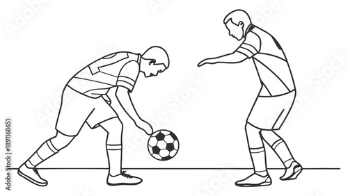 Two soccer players competing for the ball on the field.