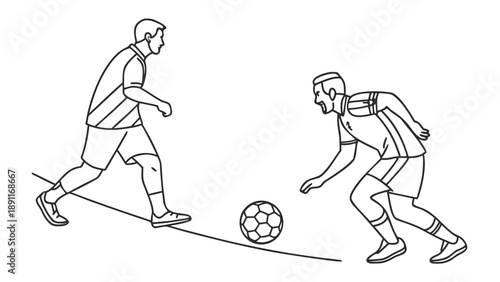 Two soccer players competing for the ball in a dynamic match.