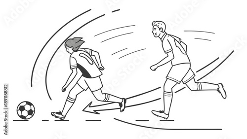 Two soccer players competing for the ball in a dynamic illustration.