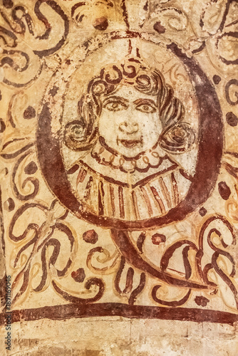 Painted tiles in the Cloister of Sant Bonaventura, medieval origins, Llucmajor, Mallorca, Balearic Islands, Spain