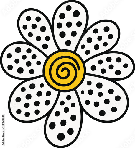 Cute Doodle Flower with Polka Dot Petals