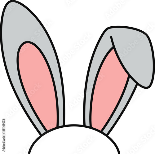 Cute cartoon bunny ears peeking up, easter holiday icon, simple vector illustration with pink inner ear detail