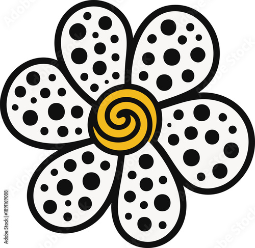 Cute Doodle Flower with Polka Dot Petals