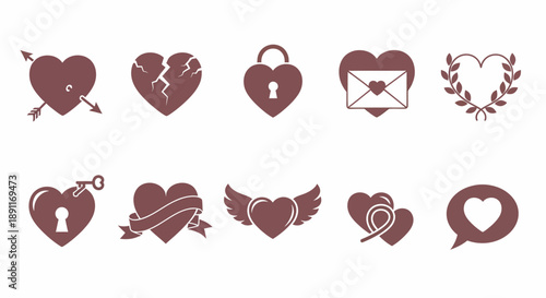 Collection of Heart Icons Representing Love, Relationships, and Emotions for Design