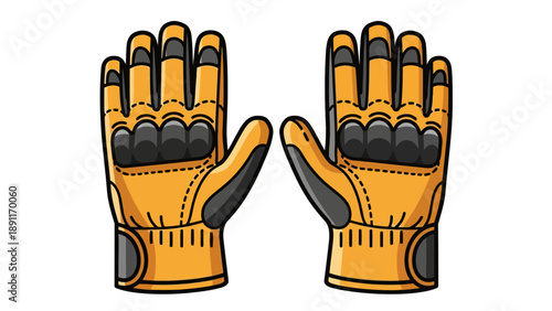 Two cartoonstyle orange gloves with black accents