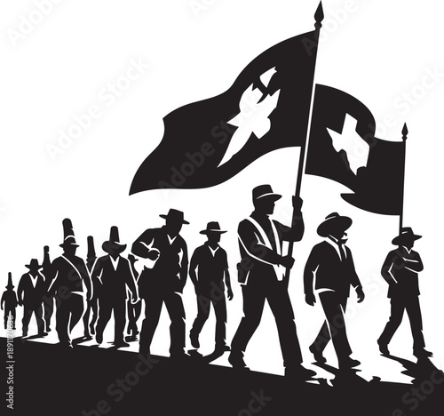 Historical military parade with flag silhouettes Vector