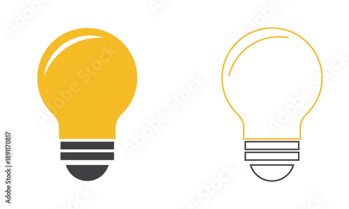 Light bulb idea icon illustration. Simple light bulb icon representing idea, innovation, creativity, inspiration, and problem solving concept on white background.
