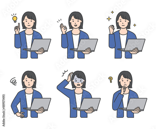 働くビジネスパーソンとパソコンのイラスト