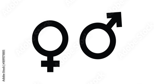 A stark depiction of traditional gender symbols a circle with a cross and a circle with an arrow in silhouette