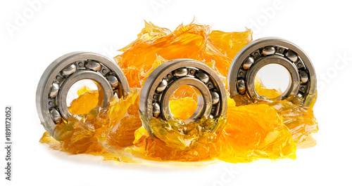 Fotografi Ball bearing stainless with grease lithium machinery lubrication for automotive and industrial  isolated on white background