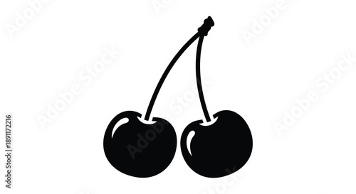 A striking black silhouette depicts two connected cherries with stems showcasing a simple yet elegant design silhouette high quality professional