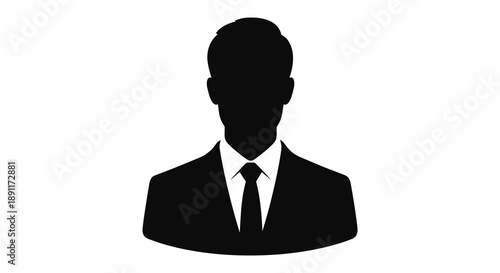 A stark black silhouette depicts a formally dressed man with a tie conveying anonymity and simplicity as a silhouette