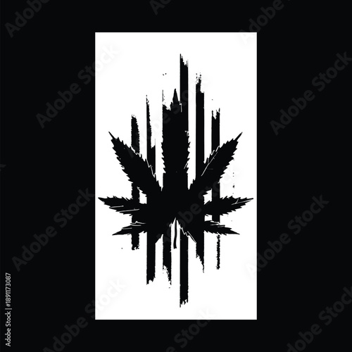Distressed Cannabis Leaf Silhouette Art