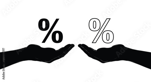 Two hands cradling percentage signs a striking black silhouette