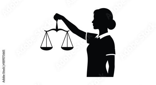 A striking black silhouette depicts lady justice holding scales symbolizing fairness and legal judgment a powerful visual silhouette high quality