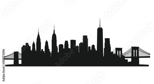 A striking black silhouette depicts the iconic new york city skyline prominently featuring the brooklyn bridge silhouette high quality professional