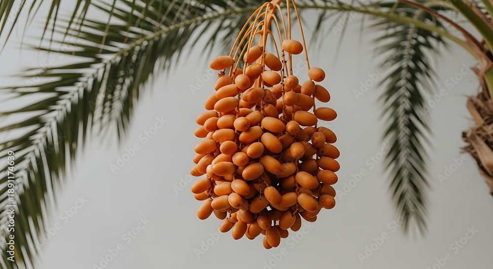 Fototapeta premium Ripe dates hanging on a palm tree