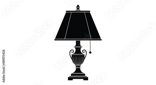 A striking black silhouette of a classic table lamp with ornate detailing and a traditional design silhouette high quality professional
