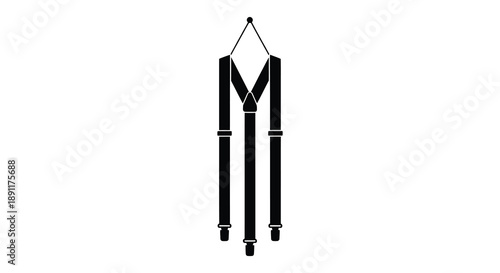 A striking black silhouette depicts a pair of suspenders hanging vertically creating a minimalist and modern design silhouette high quality