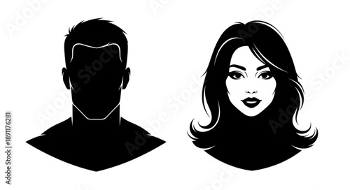 Silhouette Man and Woman Portrait Illustration.