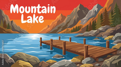 wooden dock extends into a quiet mountain lake, creating a strong focal point and inviting perspective widely used in lifestyle, retreat, and wellness imagery