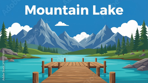 wooden dock extends into a quiet mountain lake, creating a strong focal point and inviting perspective widely used in lifestyle, retreat, and wellness imagery