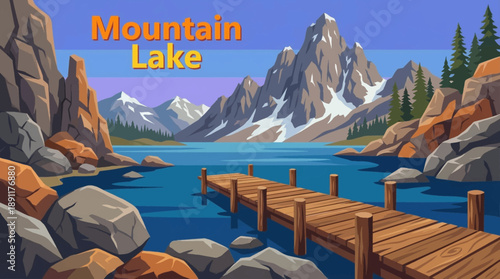 wooden dock extends into a quiet mountain lake, creating a strong focal point and inviting perspective widely used in lifestyle, retreat, and wellness imagery