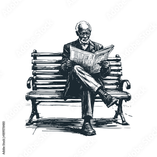 Man on a Bench, Reading the News.