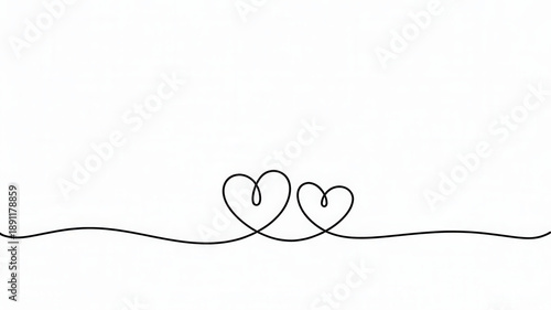 Continuous line art drawing of two hearts connected together on a clean white background symbolizing love and unity