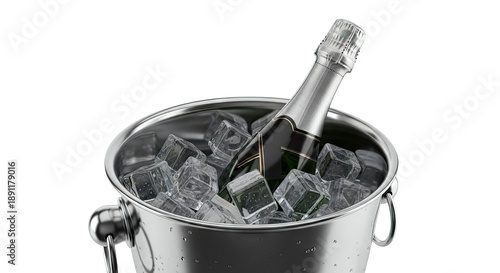 Champagne bottle chilling in an ice bucket