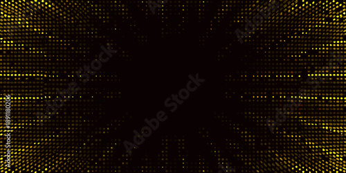 Abstract golden particles forming a tunnel or vortex on a black background