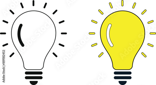 A set of thinking bulb icon on white background. Idea symbol. Electric lamp, light, innovation, solution, creative thinking, electricity. 