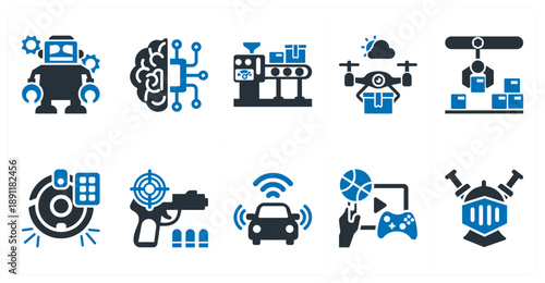 A set of 10 mix icons as robot, artificial intelligence, assembly line