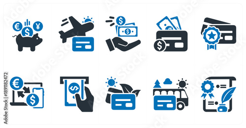 A set of 10 mix icons as earning, travel, deposit