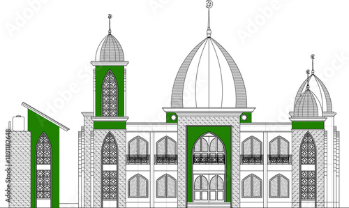 Vector sketch illustration of silhouette design of traditional mosque for Muslim prayer