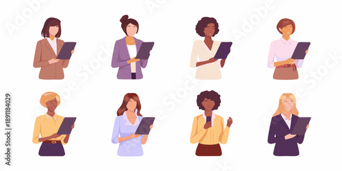 Diverse group of professional women holding tablets in a modern style