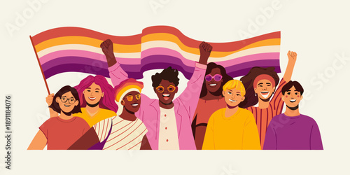 Diverse group of people celebrating with a rainbow pride flag