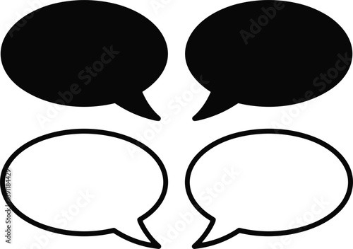 Four Speech Bubble Icons Black White Stock Vector 