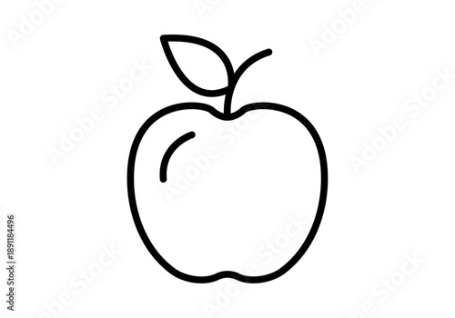 Icono lineal de una manzana con tallo y hoja sobre un fondo blanco