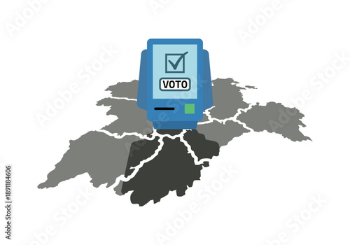 Máquina de votación electrónica azul sobre la silueta del mapa de castilla y león