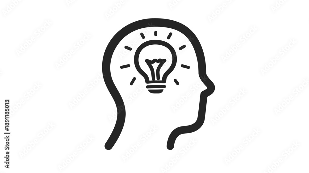 Naklejka premium Human Head with Light Bulb Inside.