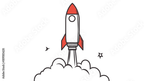 Simple Cartoon Rocket Launching into Space.